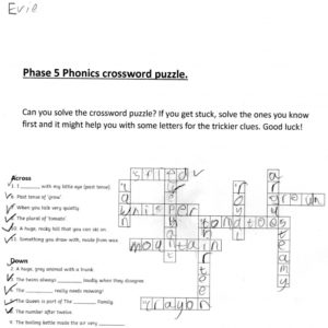 Phonics crossword